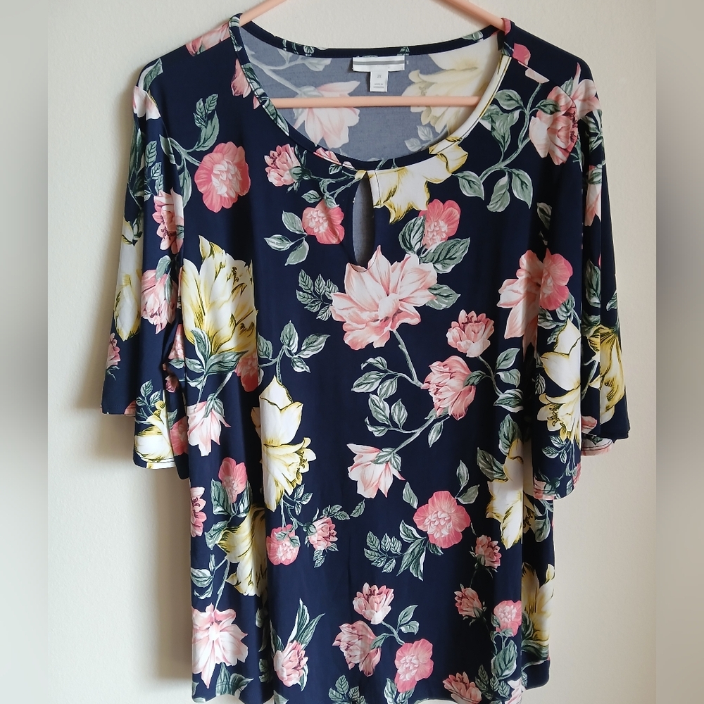Short sleeve floral stretch shirt women’s blouse Size 2X - Picture 1 of 11
